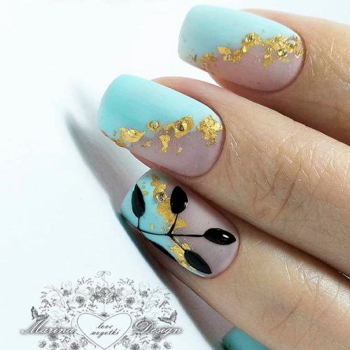 Squoval Nails With Gold Foil #squovalnails