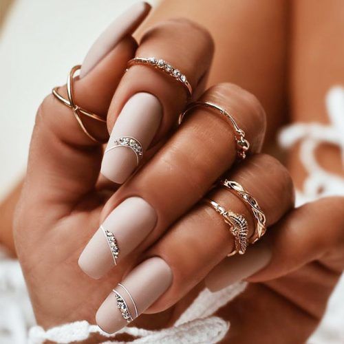 Matte Nails With Crystals Nails Art #mattenails #crystalsnailsart