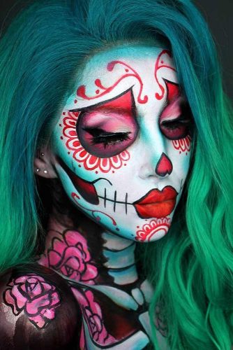 Red Flower Sugar Skull Makeup