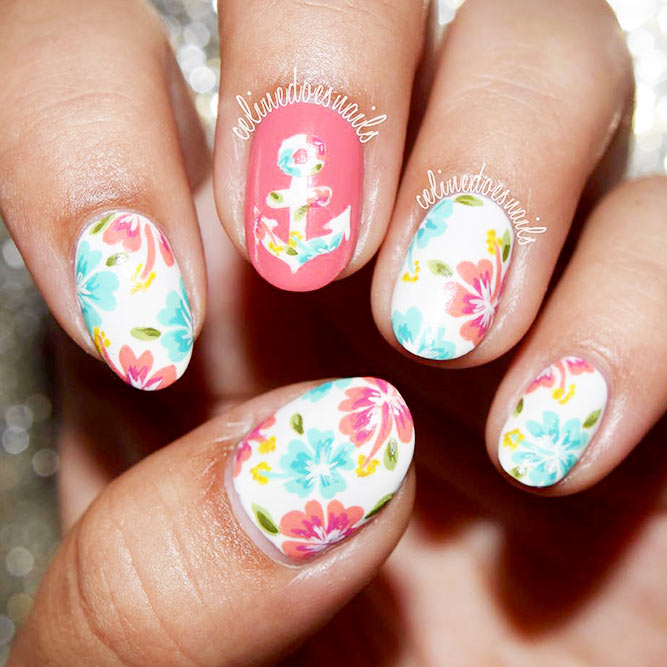 Tropical Summer Nails with a Flower Pattern picture 3