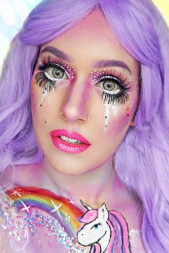 Doll Unicorn Makeup Idea #dollmakeup #falselashes