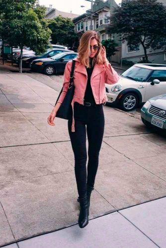 Pink Leather Jacket To Brighten Up Your Fall Outfit Ideas #stylishlook #casualoutfits