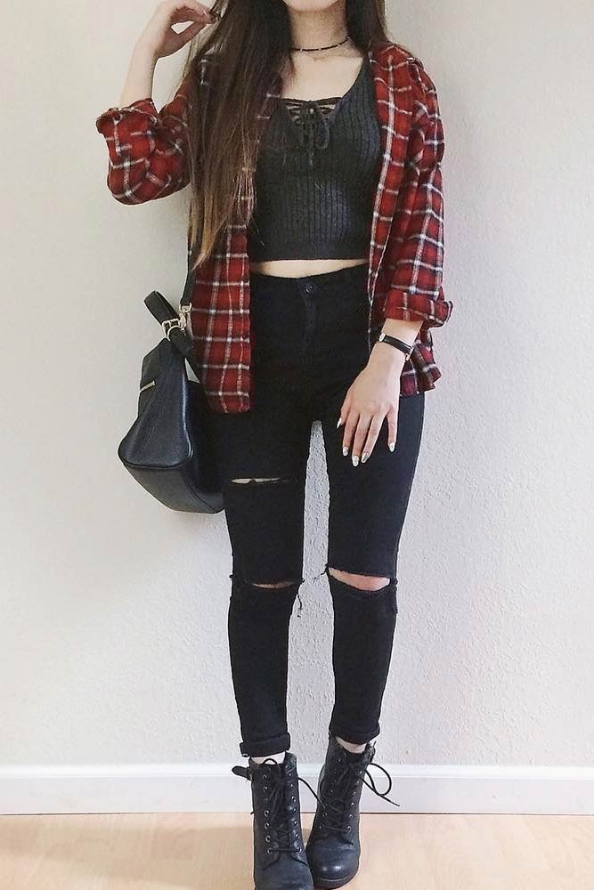 flannel with crop top outfit