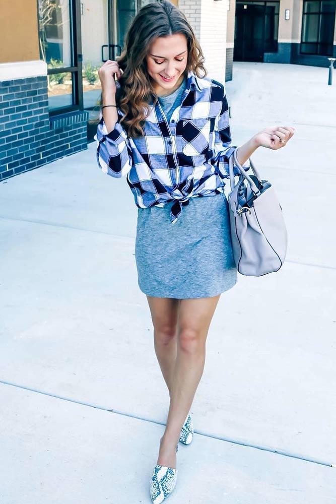Comfy Dress With Flannel Shirt Outfit #dressoutfit