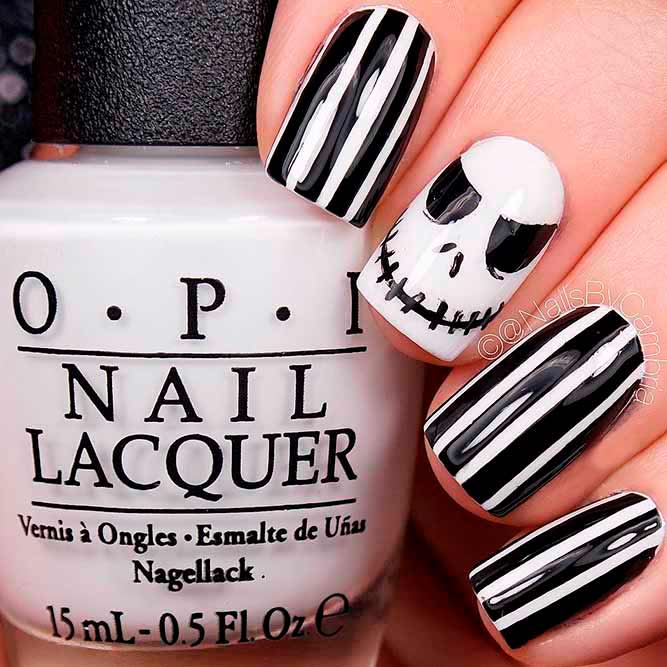 nd Scary Halloween Nails With Jack Skeleton #scarynails #funnails