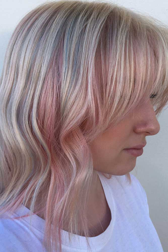 Blonde Layered Hair with Pastel Pink Locks