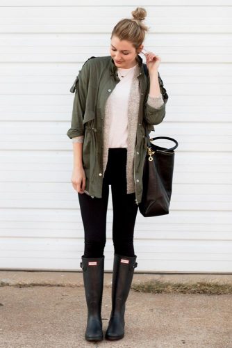 Green rain shop boots outfit