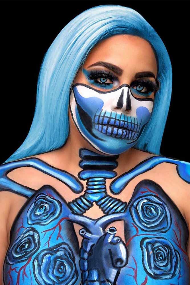 Blue Skeleton Art Idea #blueskeleton #bodyart