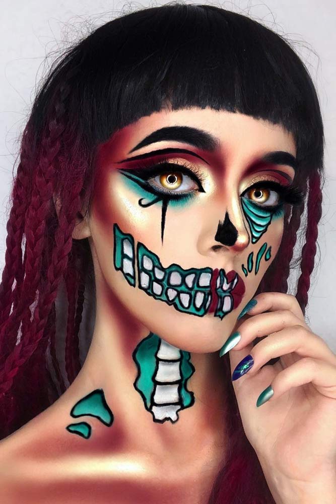 Turquoise Skeleton Makeup Idea #bones #turquoise