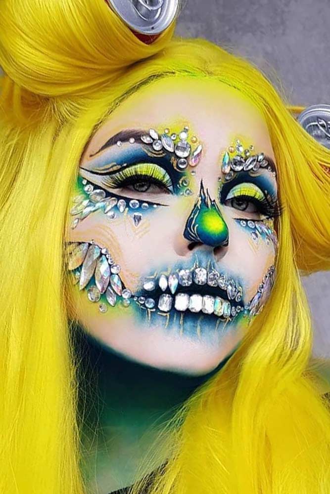 Bright Glam Skeleton Makeup #crystalsmakeup