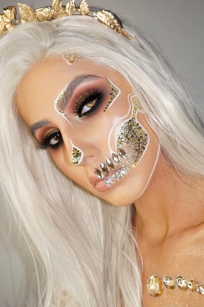 Gold Crystals Skeleton Makeup #goldskeleton