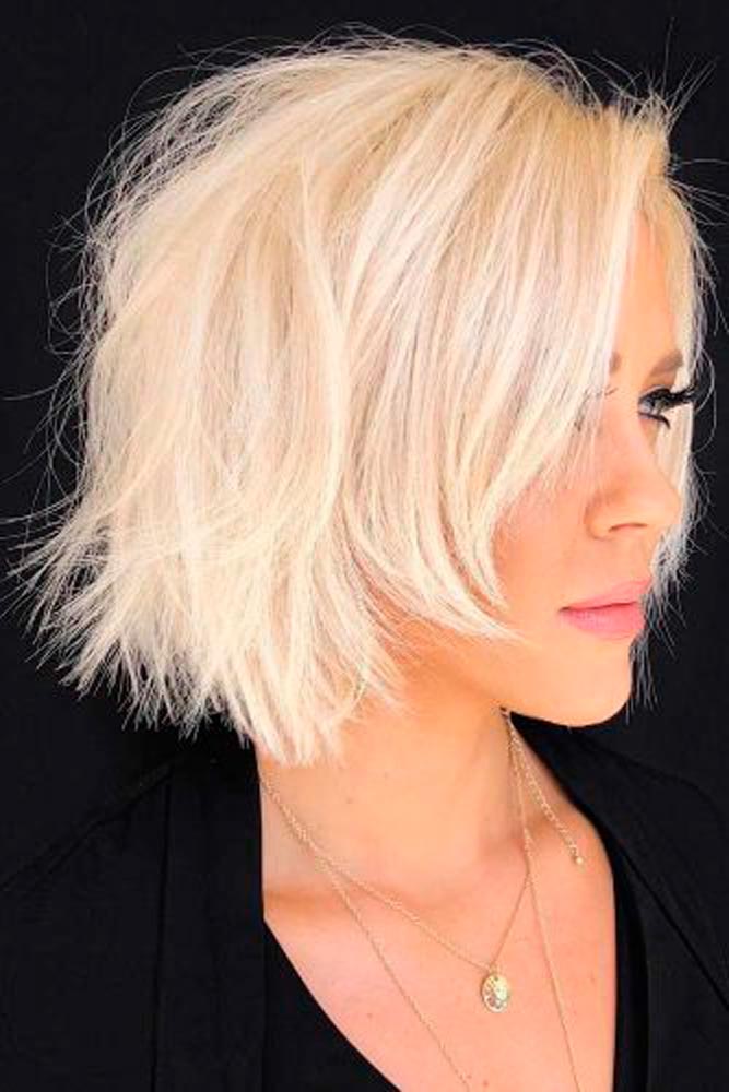 Choppy Blonde Bob With Edgy Ends #blondehair #shaggyhair