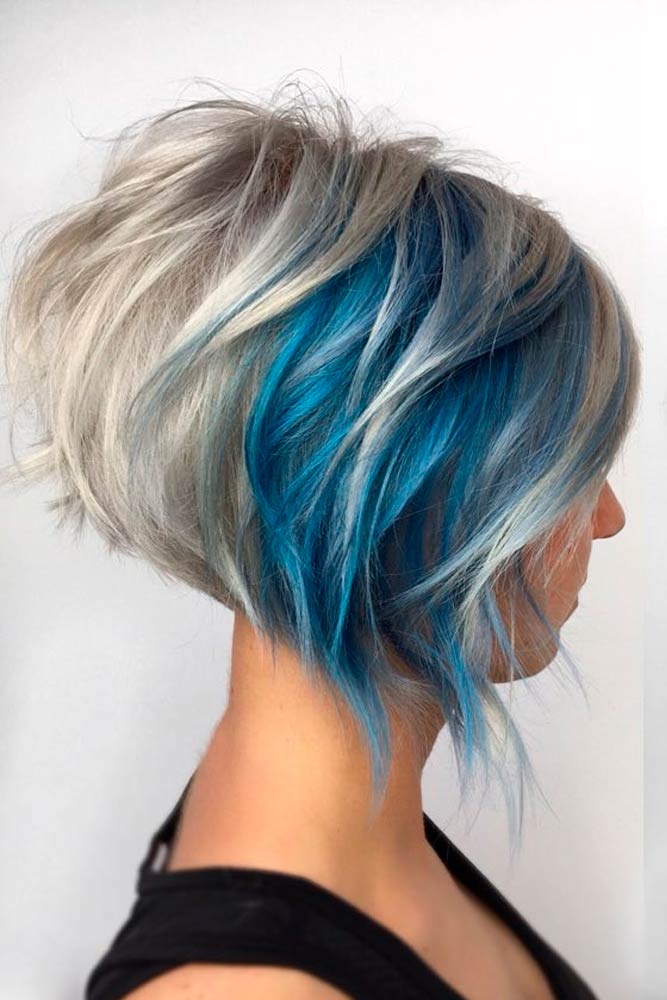 Silver-and-Blue Inverted Bob #colorfulhair #shaggyhairstyles