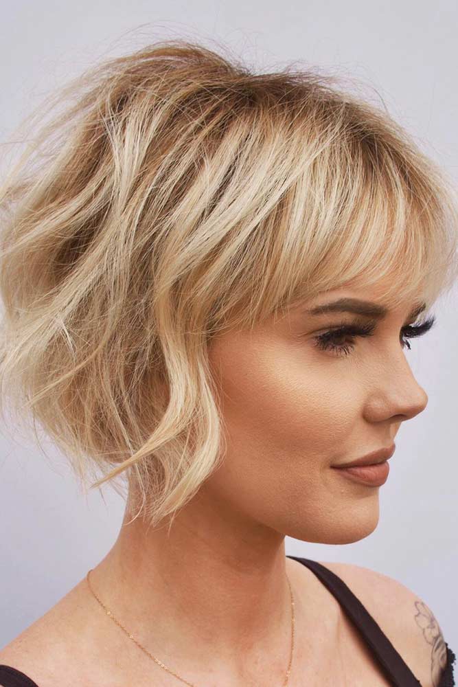 layered chin length bob with bangs        <h3 class=