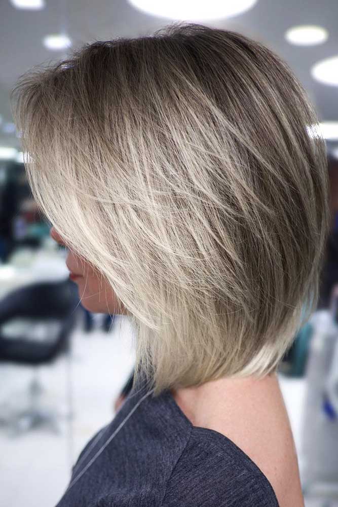 Long Bob With Layers And Side Swept Bangs