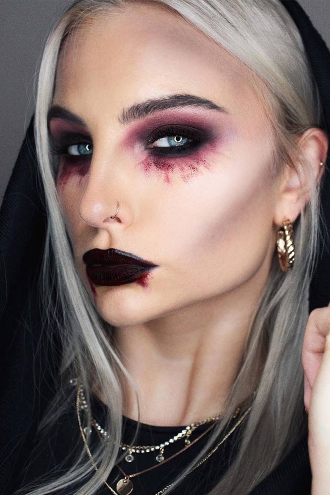 Dark Burgundy Vampire Makeup Idea #smokey #burgundylips
