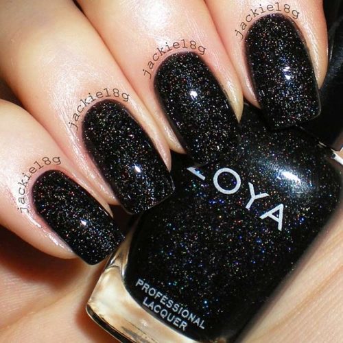 black nails with glitter