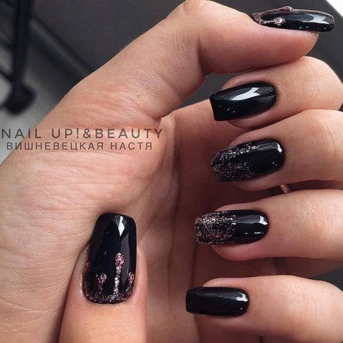 Black Nails Design With Drops #glitterombre #glitterdrops