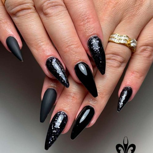 40 Black Glitter Nails Designs To Try This Year