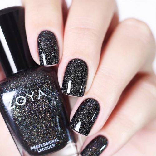 30 Best Black Nail Designs For 2022 : Glitter Line French Tip Nails