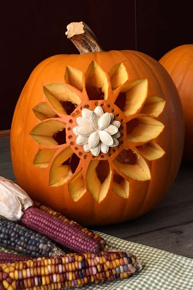 Sunflower Pumpkin Carving Idea #floralcarving