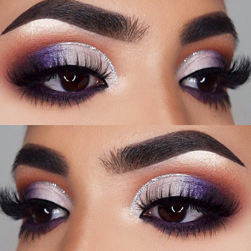 purple eye makeup close up