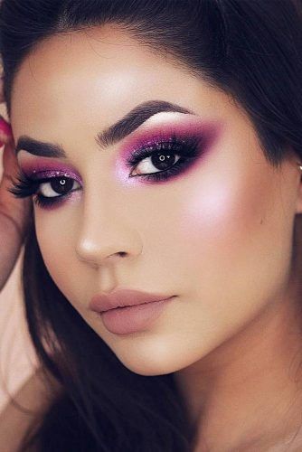 Night Makeup Idea With Purple Eyes Makeup #nudemattelips