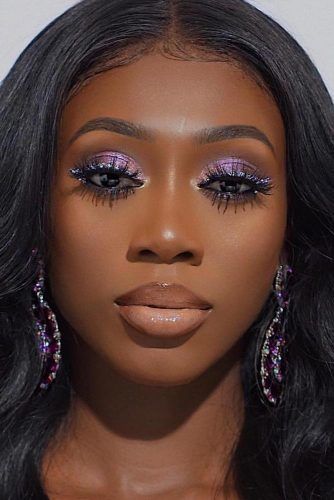 Purple Smokey Eyes With Glitter Line #darkskintone