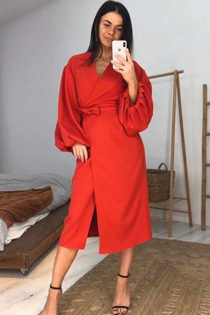 Casual Red Dress With Long Sleeves #longsleevesdress