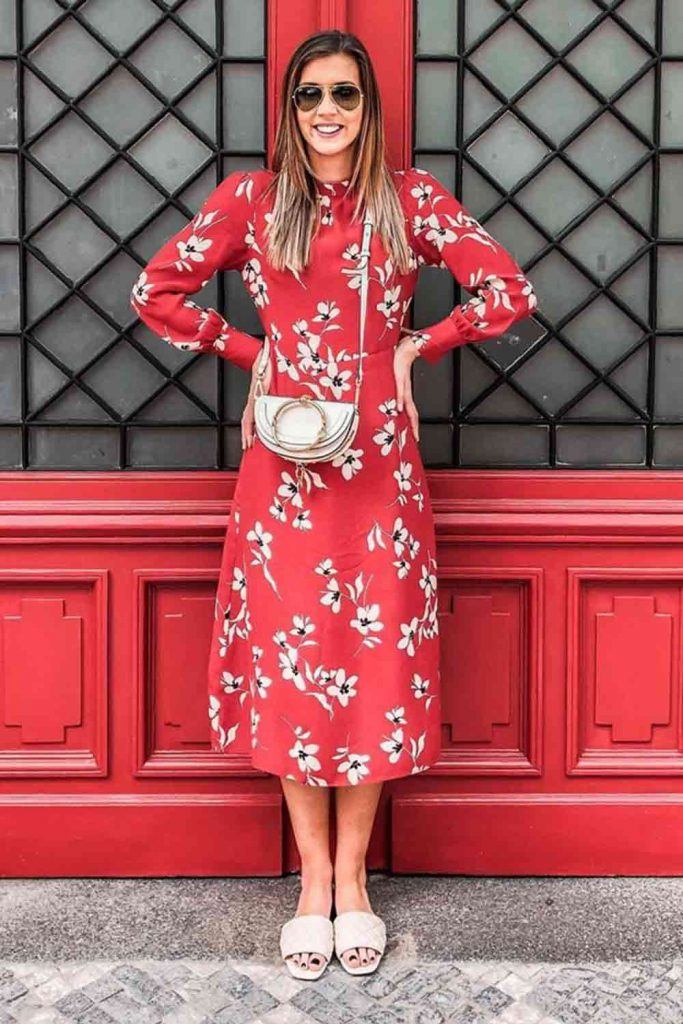 Floral Print Red Dress Design #floraldress