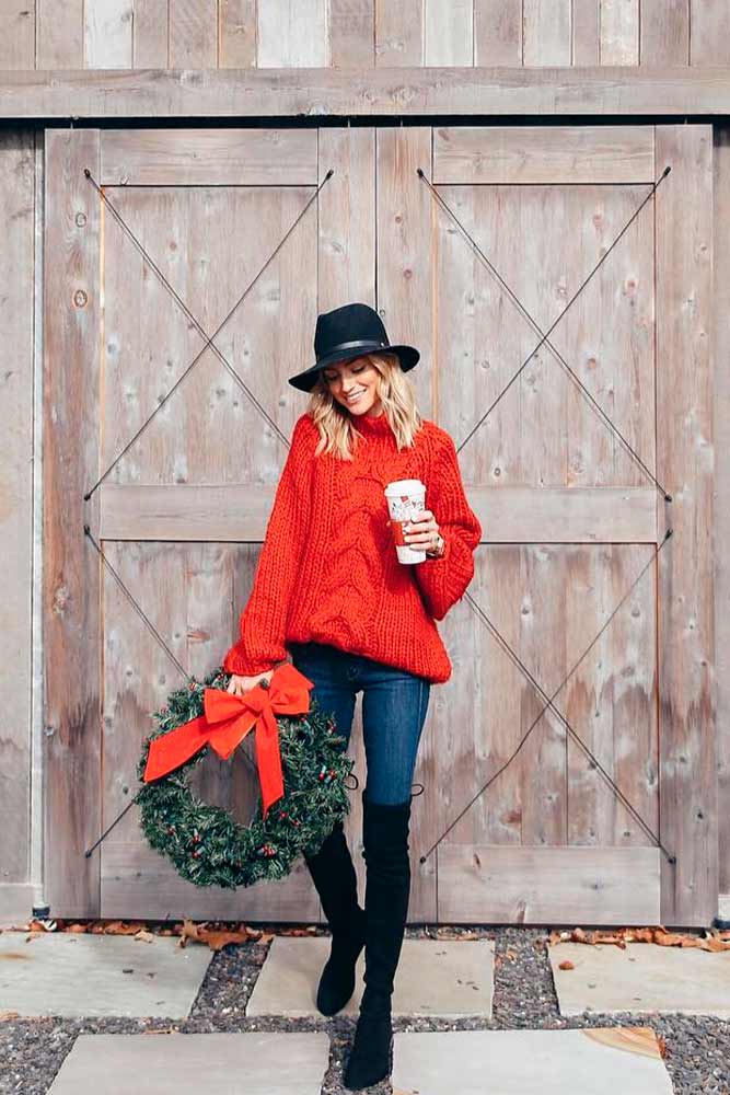 Classic Christmas Outfit With Red Sweater #redsweater #christmaslook