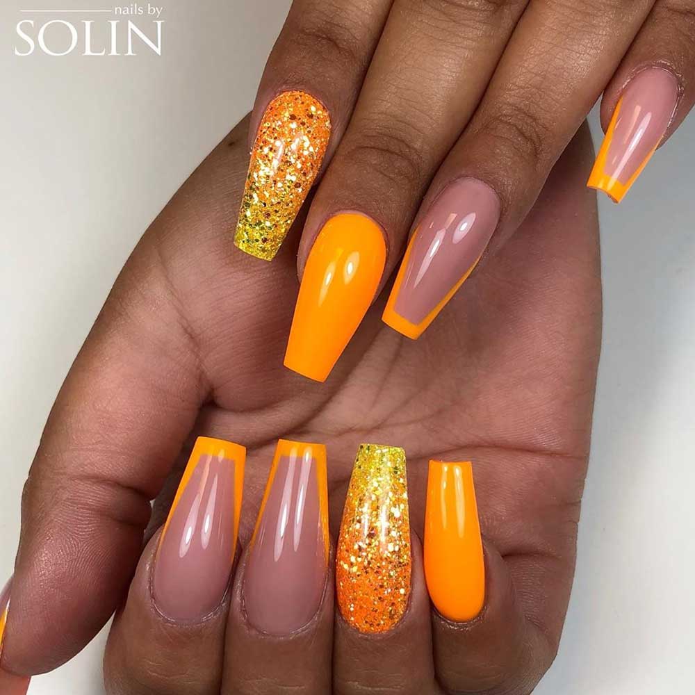 Bright French Coffin Nails Designs