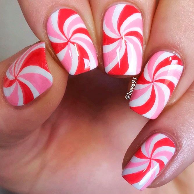 Candy Colored Pink And White Nails #candynailart #swirlnails