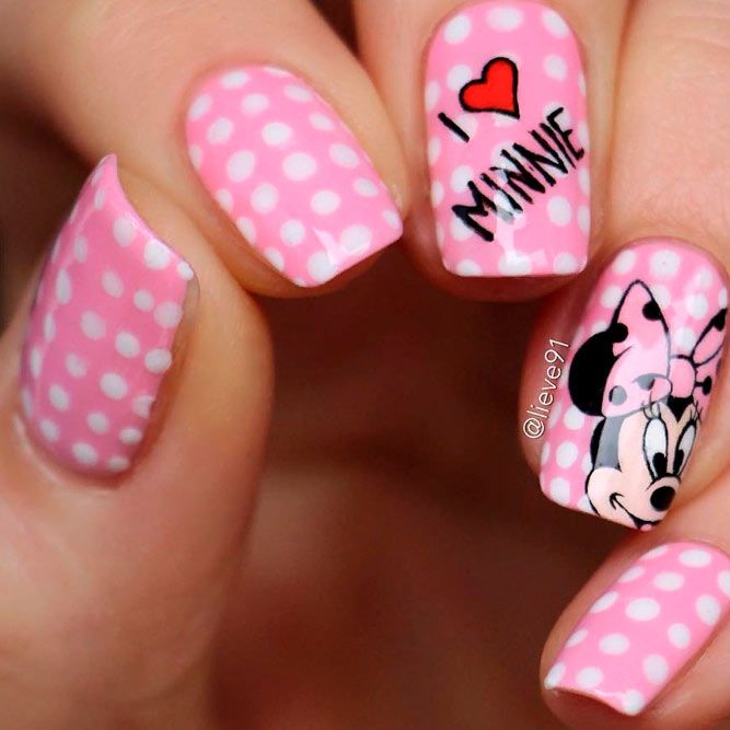 Cute Minnie Mouse Nail Art #girlynails #minnienails