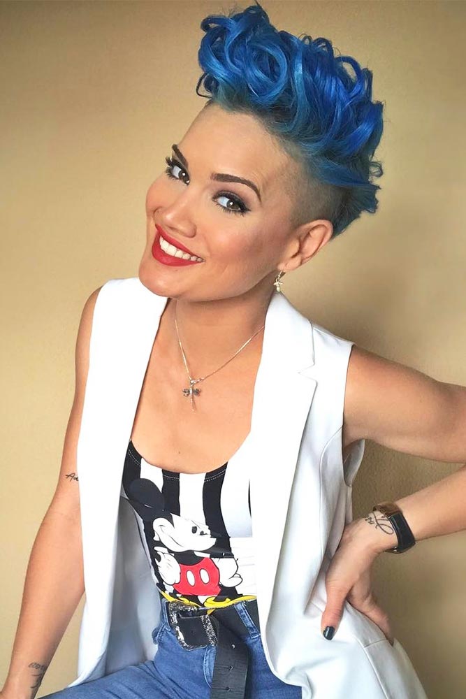 Blue Pixie For Curly Hair #bluehair #pixiehair