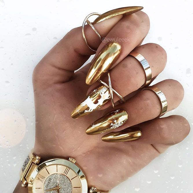 Gold Holiday Nails #goldnails #chromenails