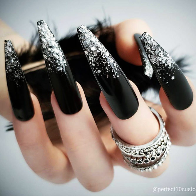 Black Nails Ombre with Silver Shimmer Picture 3