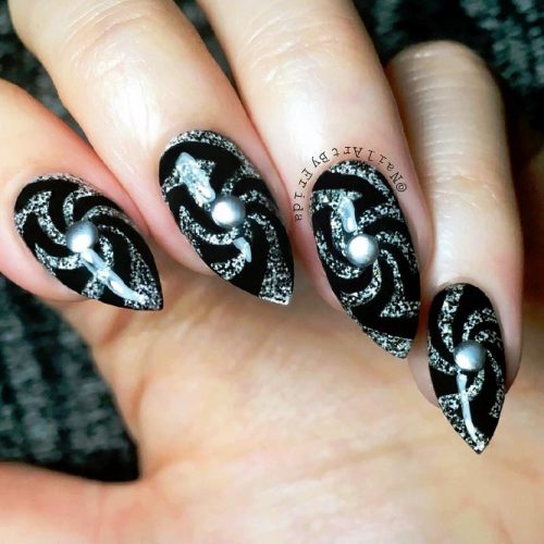 Black Nails with Bright Glitter Designs Picture 3