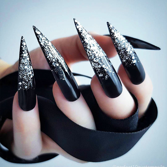 Black Nails Ombre with Silver Shimmer Picture 1