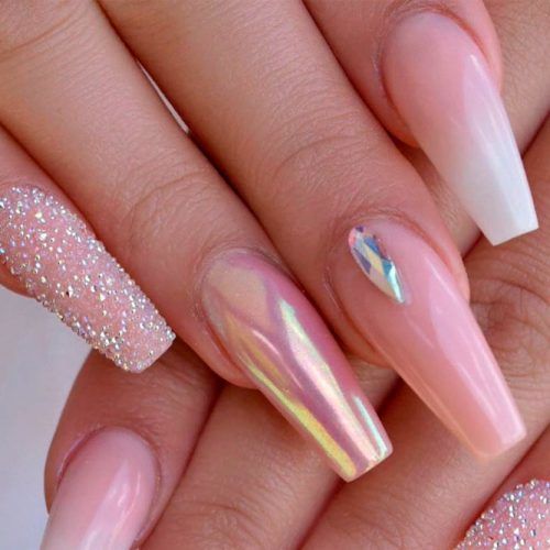 Nude Coffins With Rhinestones Accents #nudenails #coffinnails #longnails