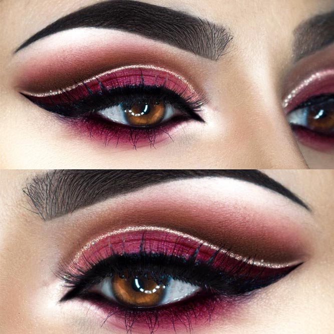 Burgundy Cut Crease Makeup Idea #burgundyshadow #cutcrease