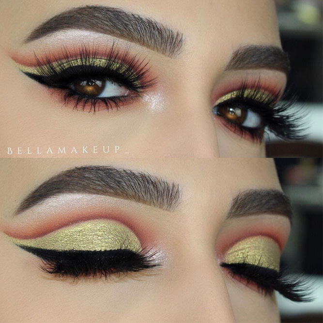 Gold Cut Crease Makeup For Amber Eyes #goldeyeshadow #cutcrease