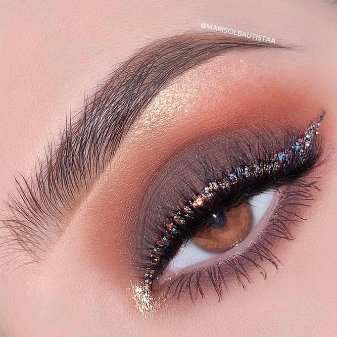 Cappuccino Brown Smokey With Glitter Eyeliner #glittereyeliner