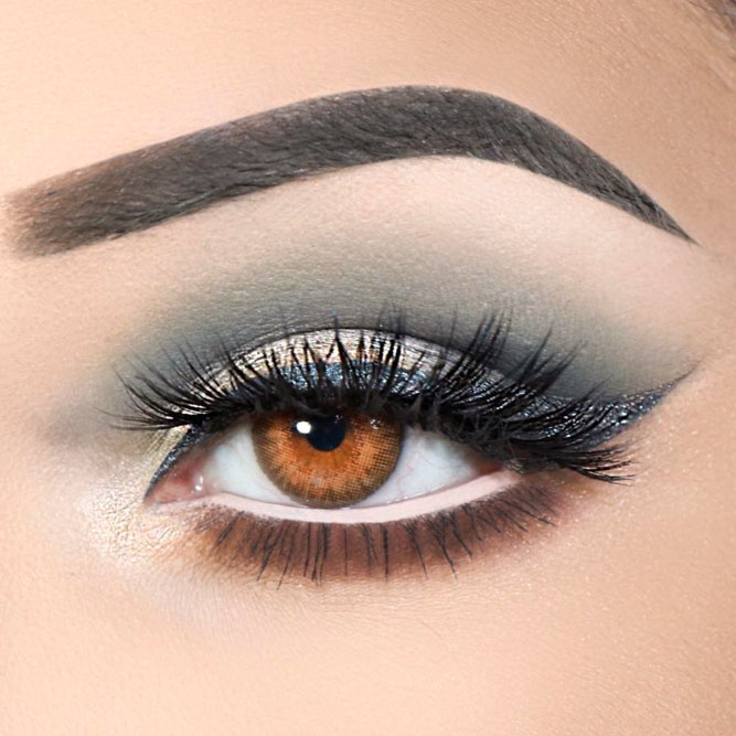 Matte Smokey Makeup Idea With Glitter Eyeliner For Light Amber Eyes #matteshadow #glittereyeliner