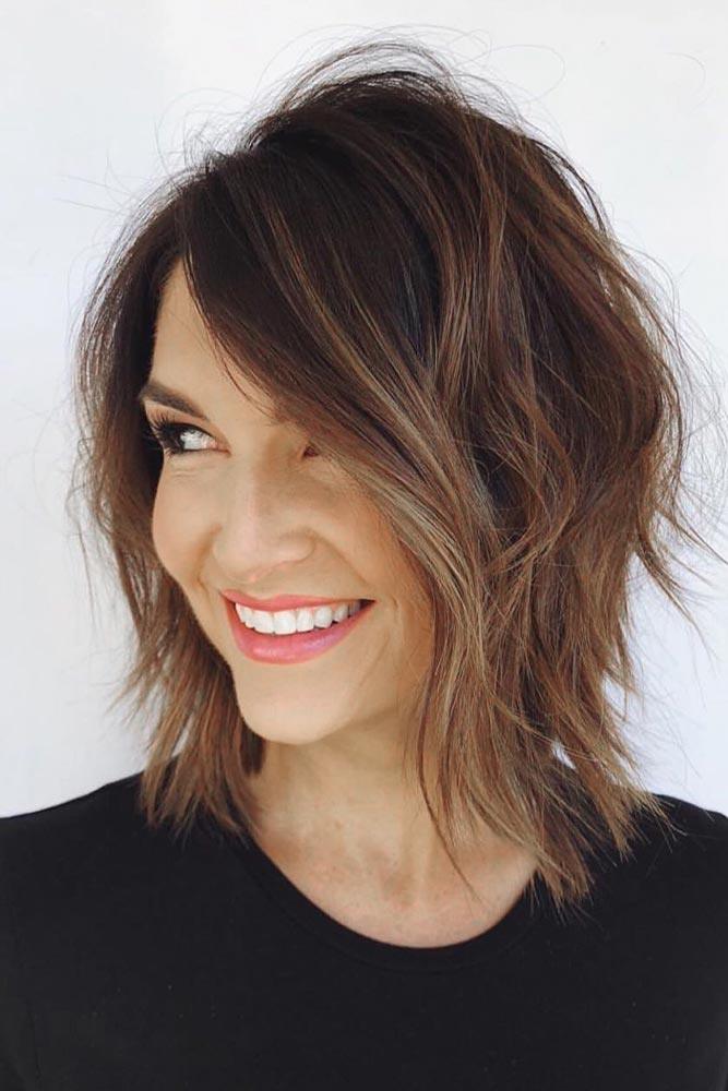 Brown Balayage For Shaggy Layered Lob #shaggyhair #layeredhaircut