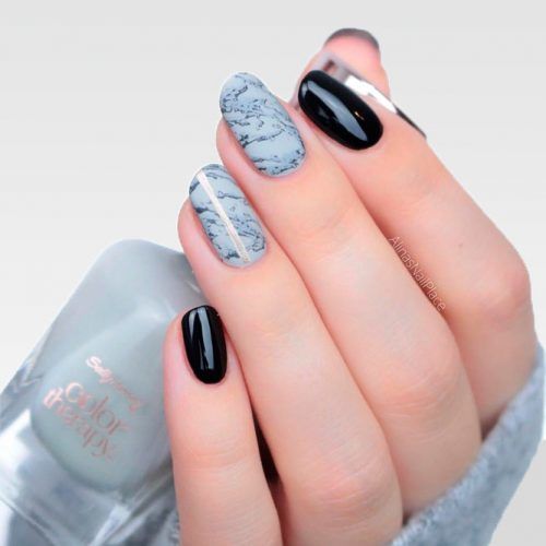 Marble Nail Art For Round Nails #roundednails #marblenails