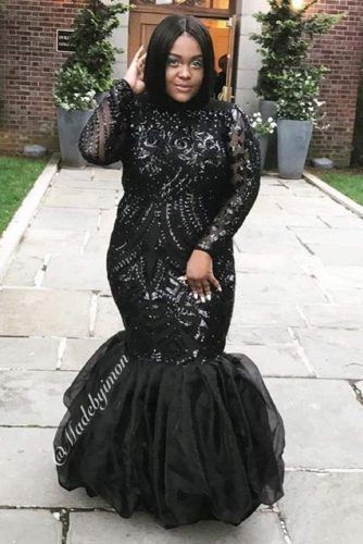 Black Sequin Plus Size Prom Dress #sequindress #blackpromdress