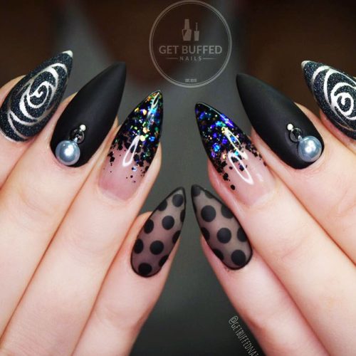 Dark Colors Pointed Nails Picture 2