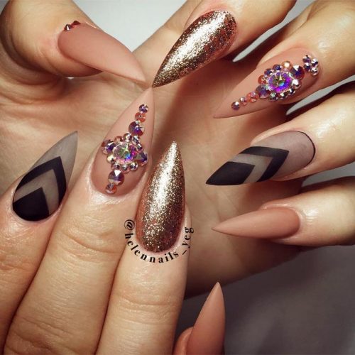 Pointy Nails with Glitter Designs Picture 4