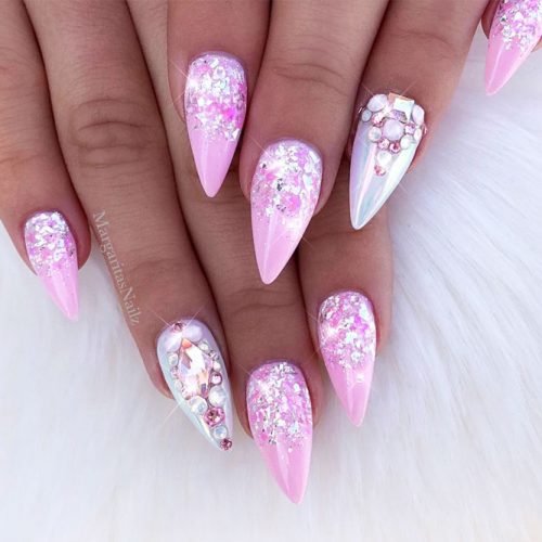 Pink Shimmer Pointy Nails #pinkpointynails